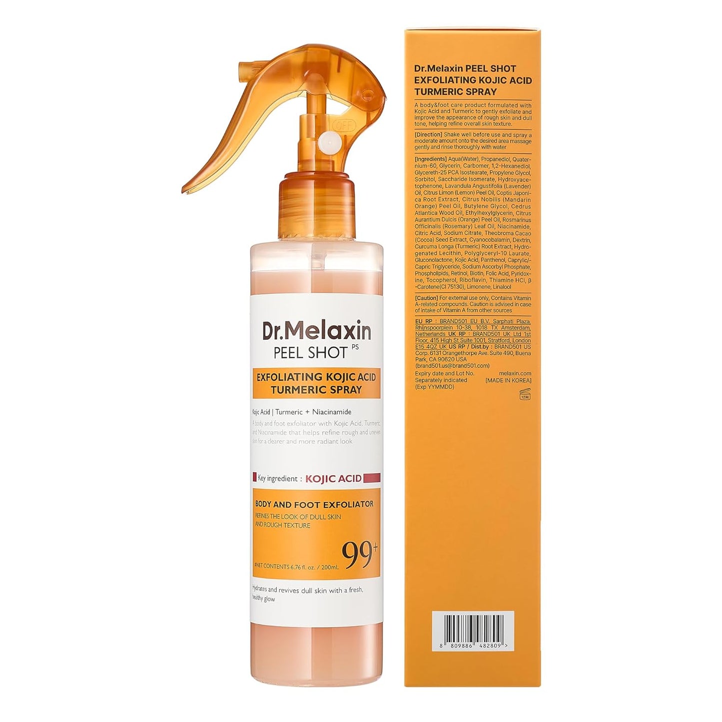 Body Peel Shot Spray Face Peeling Kojic Acid Turmeric Spray 200Ml